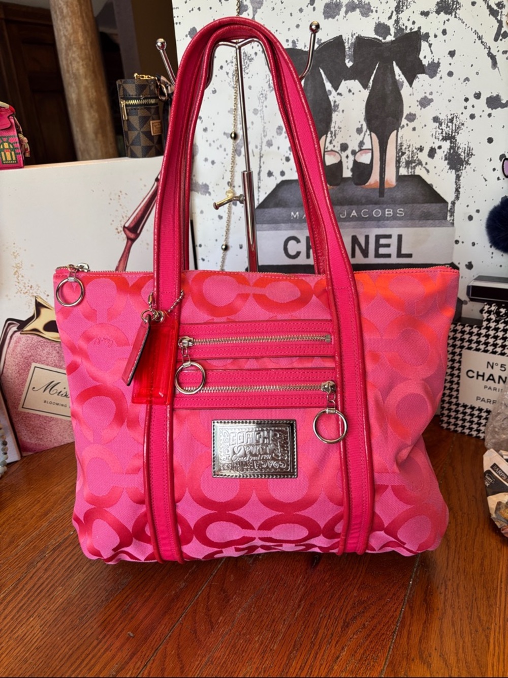 Coach Poppy Signature Sateen Spotlight Tote EUC